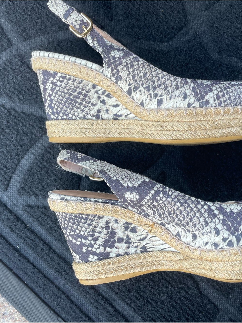 Stuart Weitzman Snake-Print Slingback Espadrille Wedges - Gray/White